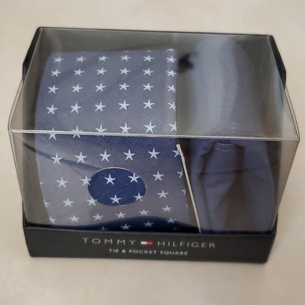 NWOT NIB Tommy Hilfiger Star Tie + Pocket Square